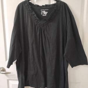 Black Ruffled V-Neck Top 5X
